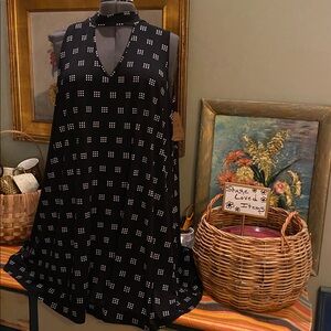 Kari Blue A-Line Dress Black with a Geometric White Dot Pattern Size XXL